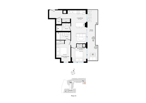Floor plan for 2 beds, 2 baths, 711 sqft